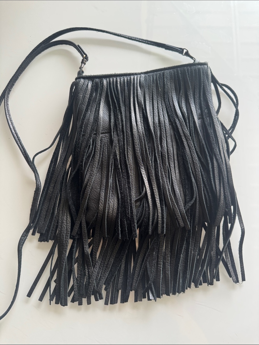 McFadin Handmade Black Fringe Crossbody Bag with Strap